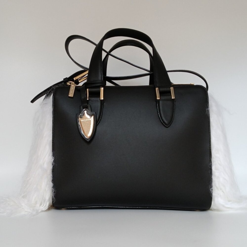 Times Arrow Leather Handbag Bowery Black w/Fur Cameron Satchel NWT